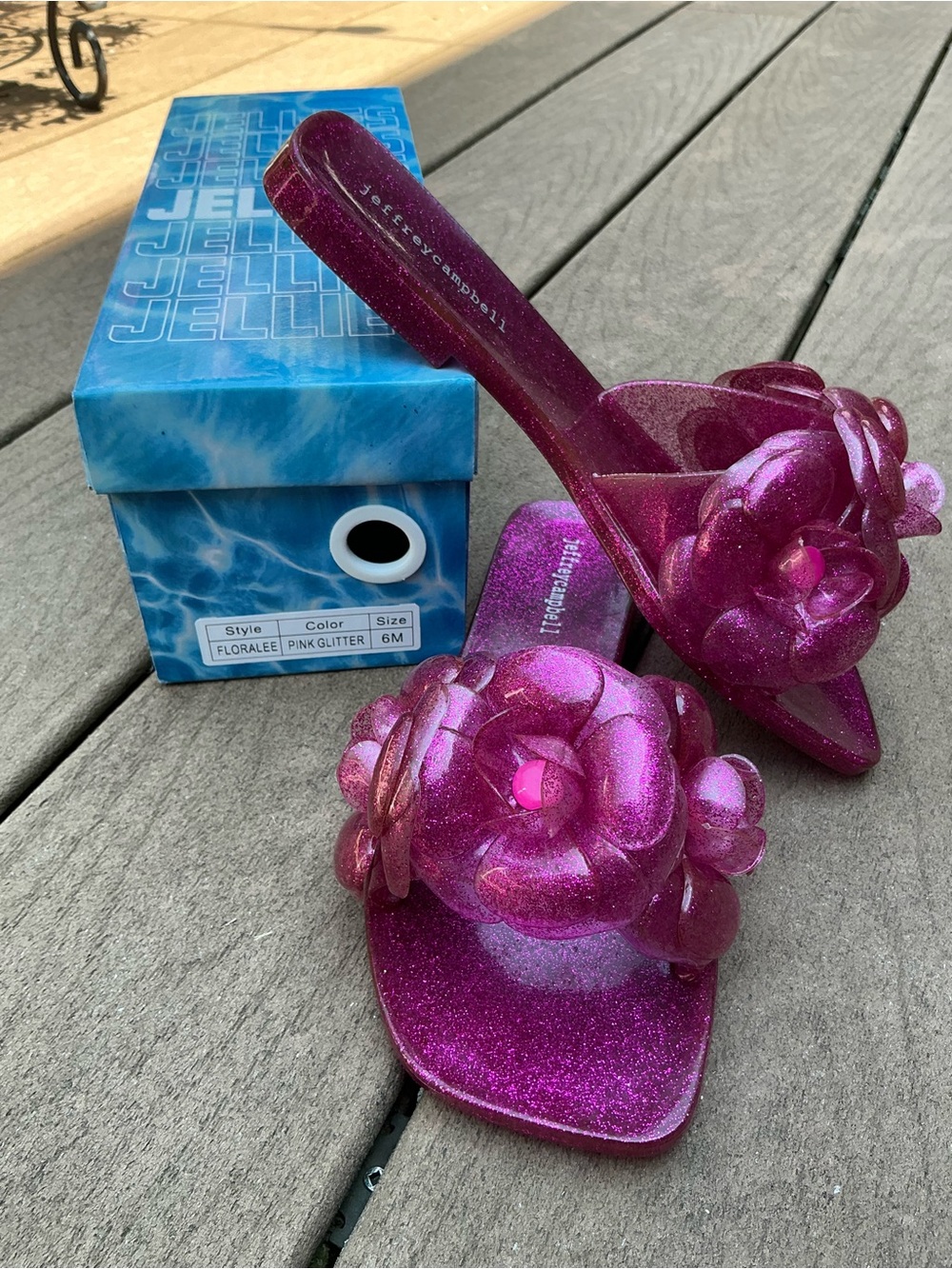 Jellypop Pink Glitter Floral Slide Mules